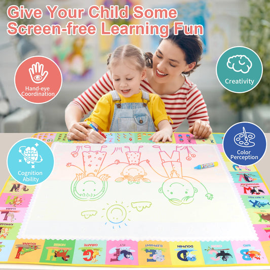 100x80CM Montessori Magic Drawing Board – Reutilizable agua Doodle Mat para niños Educación Art & Pen Control Formación