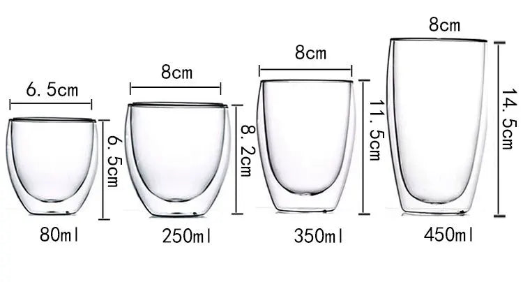 2-18PCS Tazas de vidrio de alto Borosilicato de pared doble – té resistente al calor, café, leche, y tazas de jugo, Creative Bar Drinkware juego de regalos