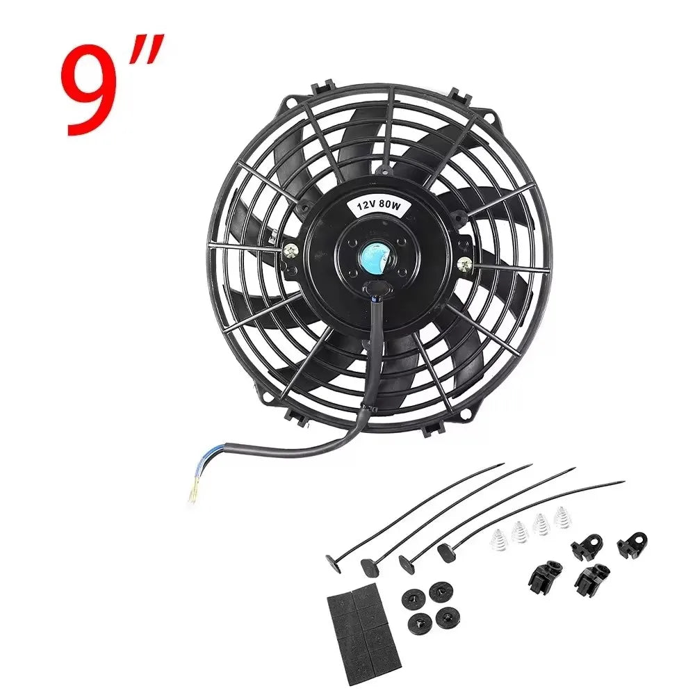 Universal 7/9/10/12/14/16 Inch 12V 80W Car Radiator Cooling Fan Blade – Electric Air Conditioning Fan Kit 2100RPM