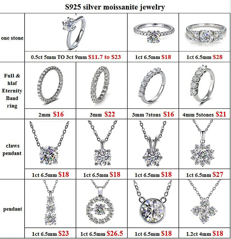 0.1ct 3 mm D VVS Anillo de Banda de Eternidad Moissanite Full – 925 engagement de plata de ley y joyería de fiesta para mujeres