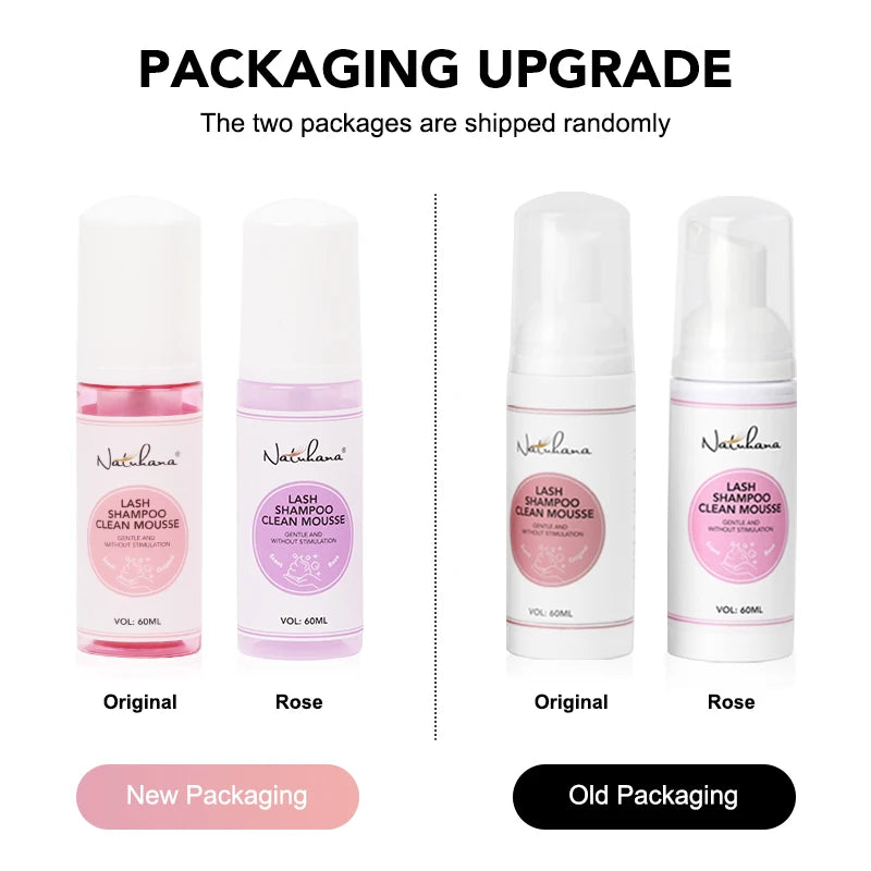 Natuhana 60ml extensión de pestaña Mousse Shampoo – espuma de limpieza para pestañas falsas, suave y no irritante herramienta de maquillaje