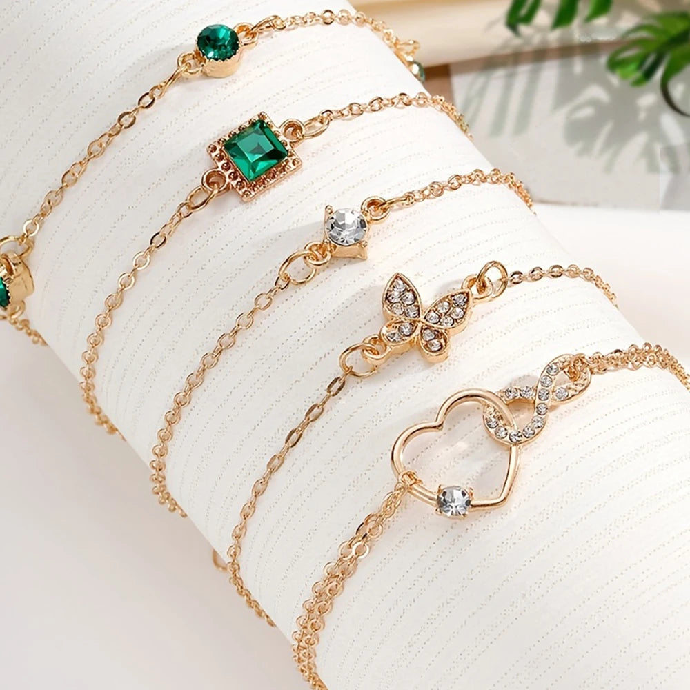 5pcs Conjunto de pulsera de diamantes de imitación – Infinity & Geometric Designs, Joyería de moda para mujeres, regalo perfecto y desgaste casual