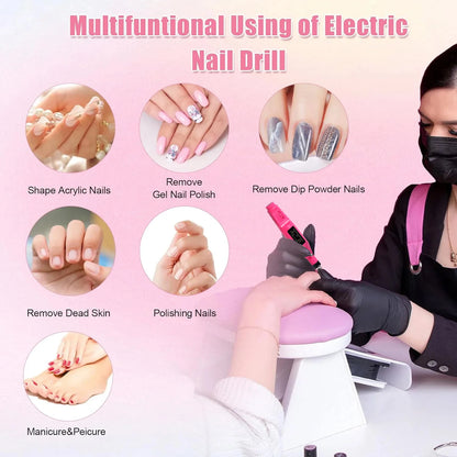 Máquina de perforación de uñas eléctrica profesional portátil – Juego de perforación de manicura y pedicura para uso en el hogar y en el salón