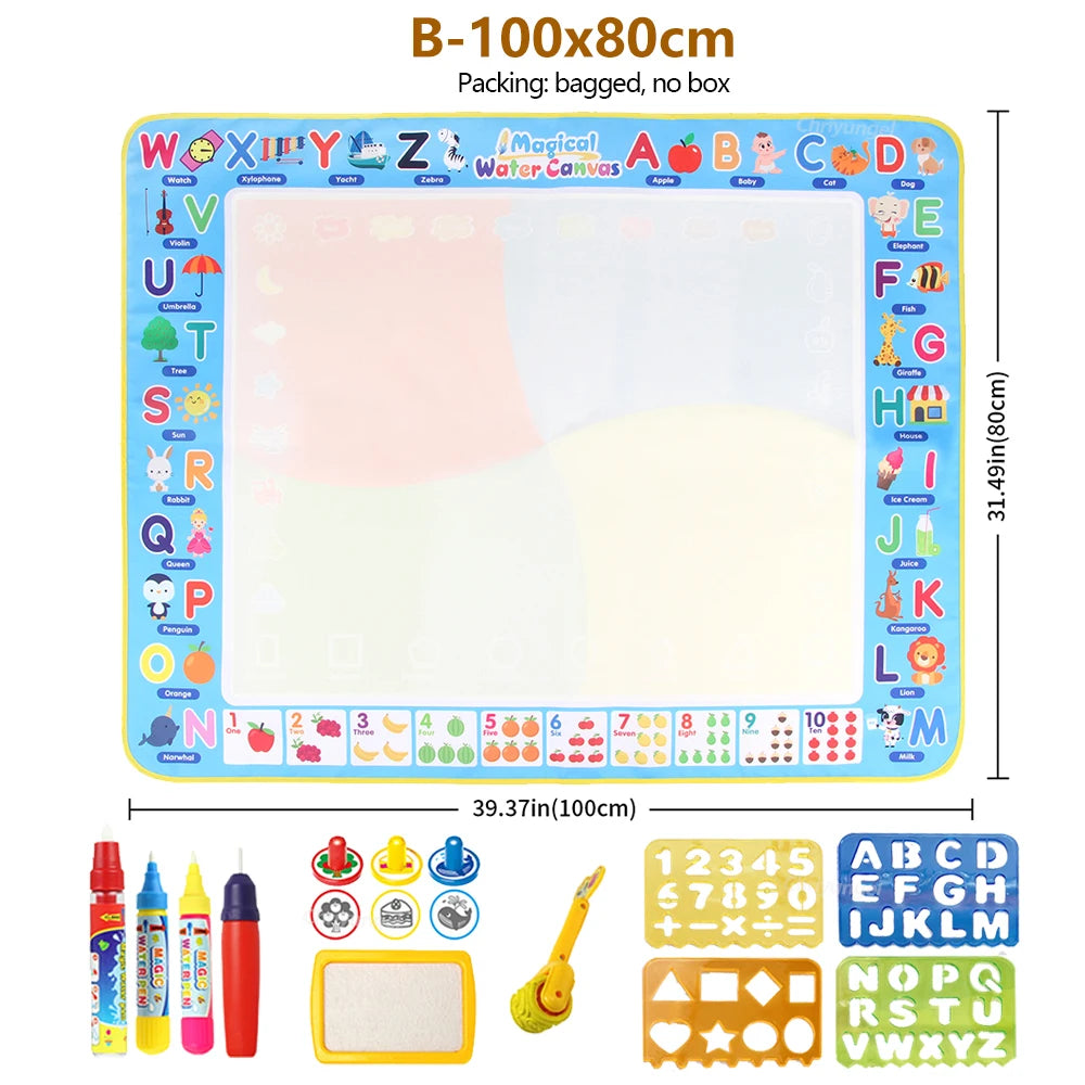 100x80CM Montessori Magic Drawing Board – Reutilizable agua Doodle Mat para niños Educación Art & Pen Control Formación