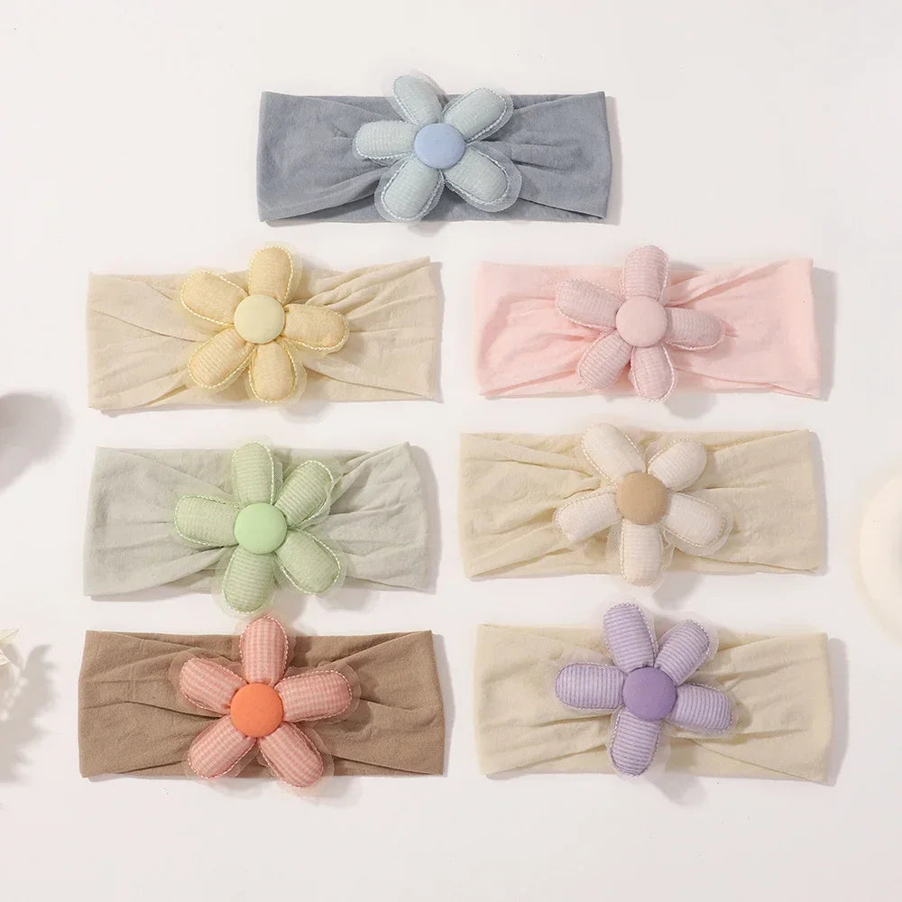 1Pc Baby Nylon Headscarf – Cinturón de flores hecho a mano para niñas recién nacidas, elástico infantil Turbant cabello