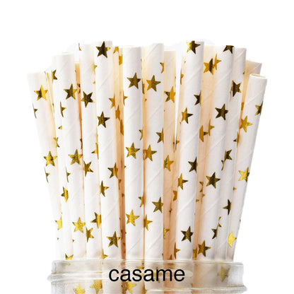 25PCS Cintas metálicas de papel de oro y plata – Patrón de corazón, estrella y Chevron Cintas de fiesta biodegradables para boda, cumpleaños y eventos