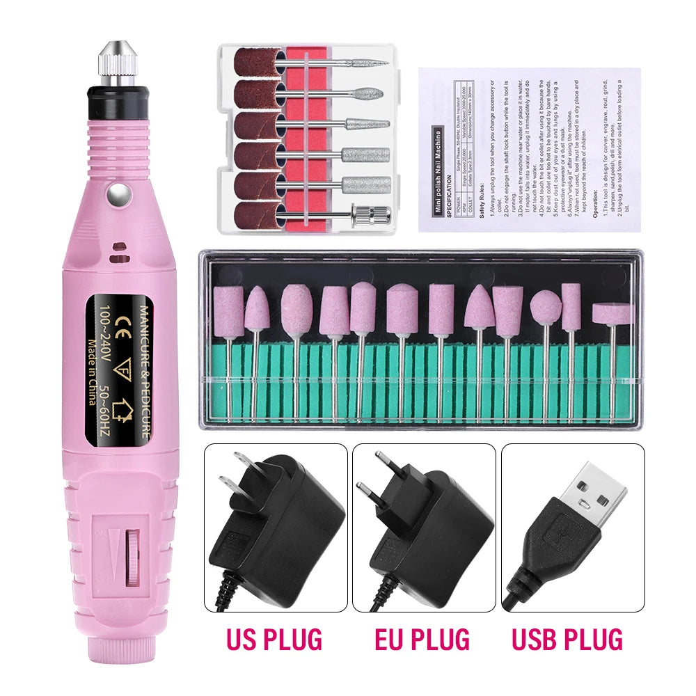 Máquina de perforación de uñas eléctrica profesional portátil – Juego de perforación de manicura y pedicura para uso en el hogar y en el salón