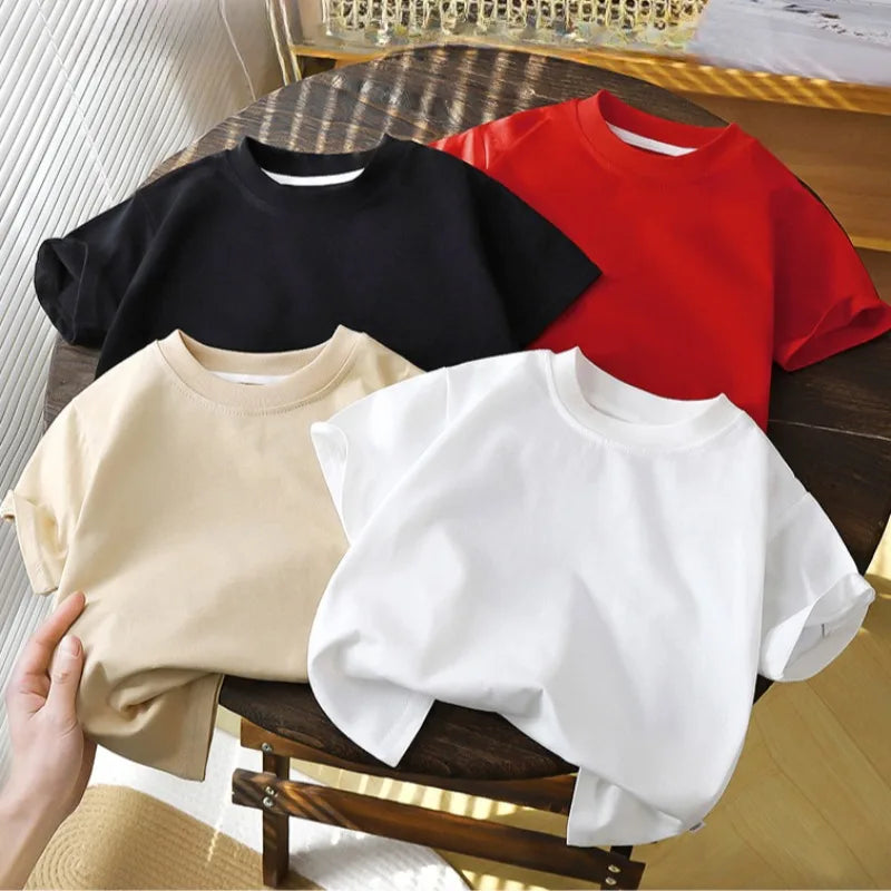Camiseta de manga corta de algodón puro para niños de 2-10Y – Tops de verano para niños y niñas