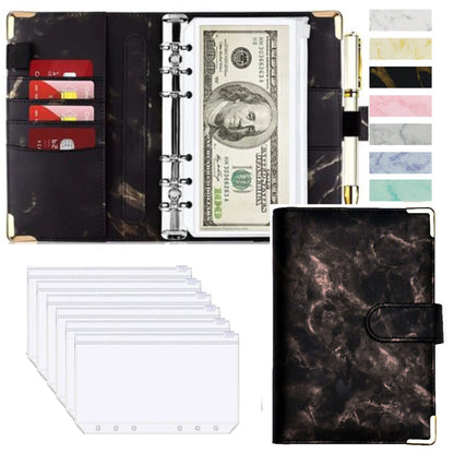 A6 PU Cuero Planificador de Presupuesto – Marble Notebook & Money Saving Organizator for Office, School & Personal Finance