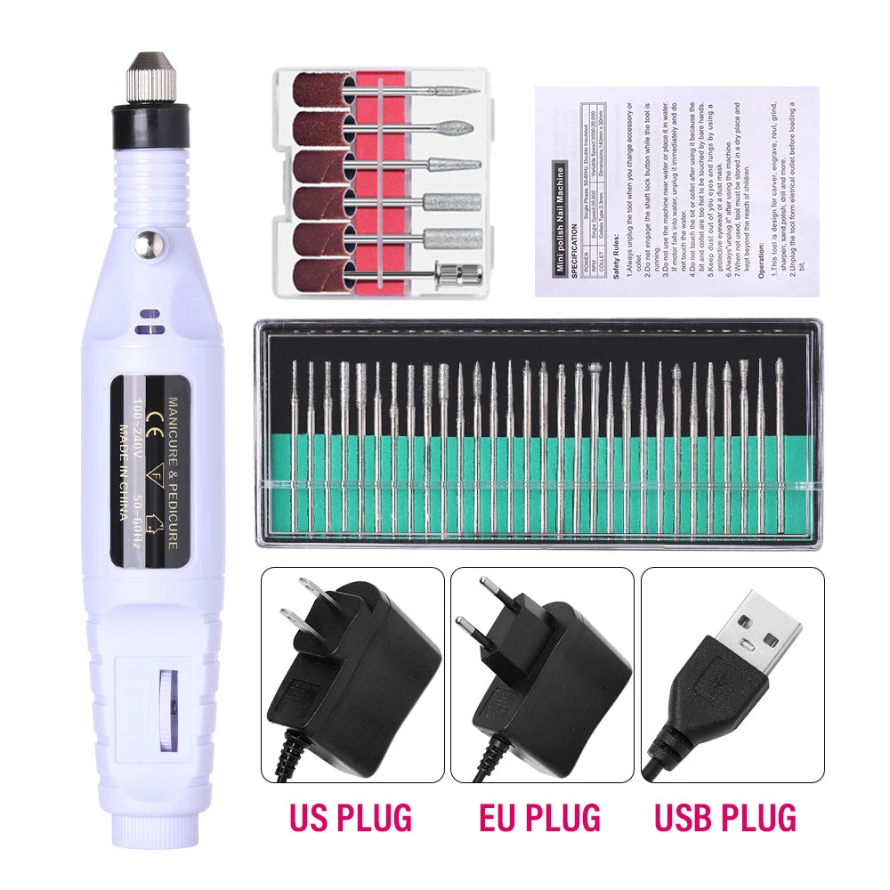 Máquina de perforación de uñas eléctrica profesional portátil – Juego de perforación de manicura y pedicura para uso en el hogar y en el salón