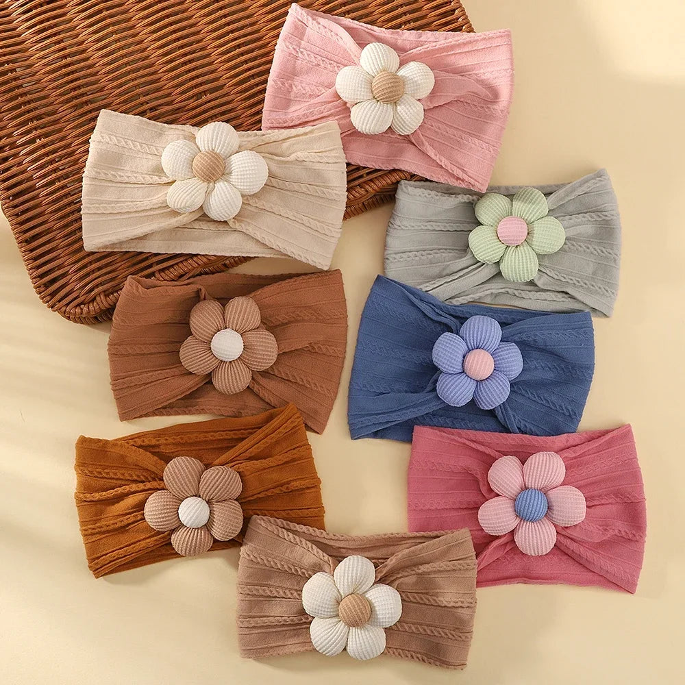 1Pc Baby Nylon Headscarf – Cinturón de flores hecho a mano para niñas recién nacidas, elástico infantil Turbant cabello