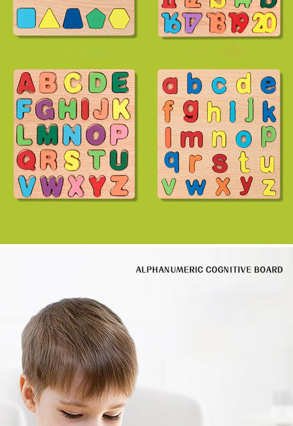 Alfabeto y número de niños Puzzle de madera – Montessori Juguete educativo preescolar