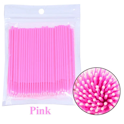 100PCS Cepillos de limpieza de pestañas – Micro algodón Swabs para extensiones de lash y eliminación de maquillaje