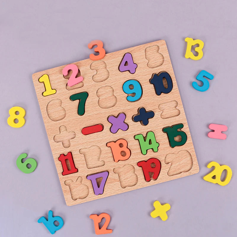 Alfabeto y número de niños Puzzle de madera – Montessori Juguete educativo preescolar