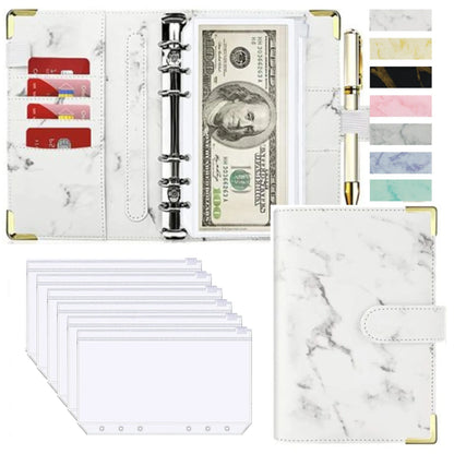 A6 PU Cuero Planificador de Presupuesto – Marble Notebook & Money Saving Organizator for Office, School & Personal Finance