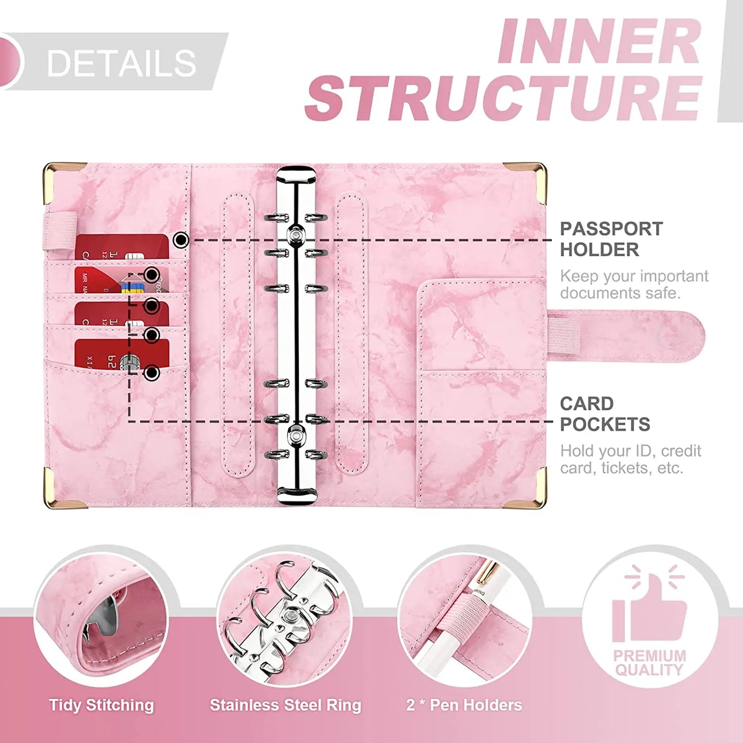 A6 PU Cuero Planificador de Presupuesto – Marble Notebook & Money Saving Organizator for Office, School & Personal Finance