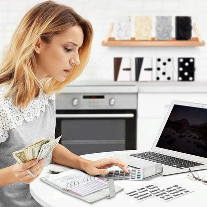 A6 PU Cuero Planificador de Presupuesto – Marble Notebook & Money Saving Organizator for Office, School & Personal Finance