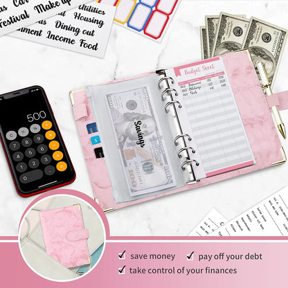 A6 PU Cuero Planificador de Presupuesto – Marble Notebook & Money Saving Organizator for Office, School & Personal Finance