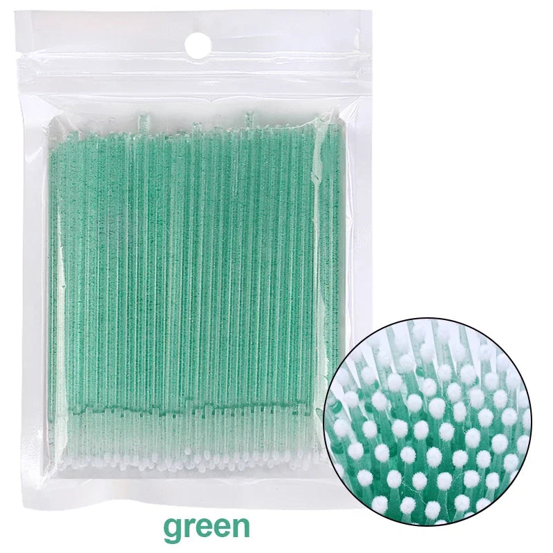 100PCS Cepillos de limpieza de pestañas – Micro algodón Swabs para extensiones de lash y eliminación de maquillaje