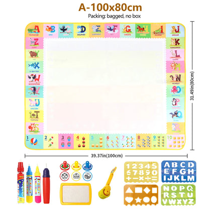 100x80CM Montessori Magic Drawing Board – Reutilizable agua Doodle Mat para niños Educación Art & Pen Control Formación