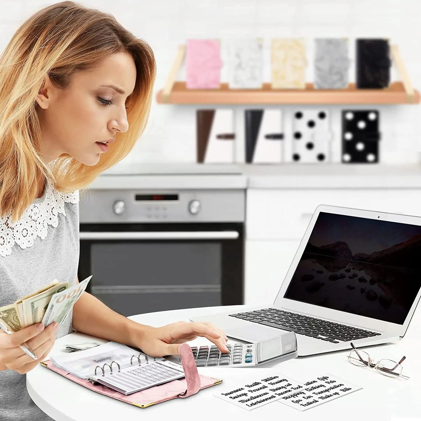 A6 PU Cuero Planificador de Presupuesto – Marble Notebook & Money Saving Organizator for Office, School & Personal Finance