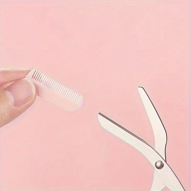 Juego de trimmer de cejas de 3 piezas – Tijeras de acero inoxidable, peineta y afeitadora para pestañas y maquillaje para principiantes, accesorios de eliminación de precisión