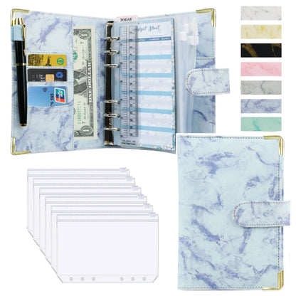 A6 PU Cuero Planificador de Presupuesto – Marble Notebook & Money Saving Organizator for Office, School & Personal Finance