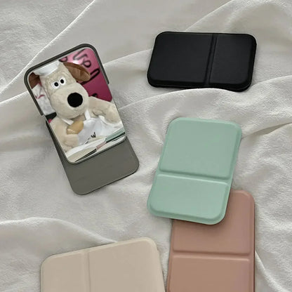 Espejo plegable de maquillaje de cuero PU – Elegante espejo de mano compacto para viajes y uso diario