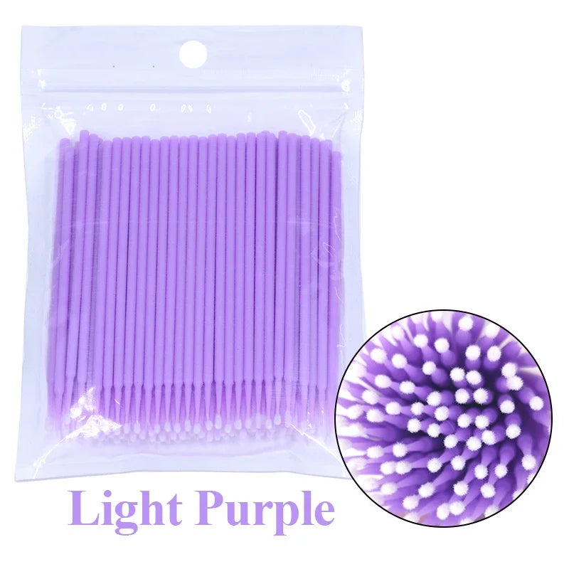 100PCS Cepillos de limpieza de pestañas – Micro algodón Swabs para extensiones de lash y eliminación de maquillaje