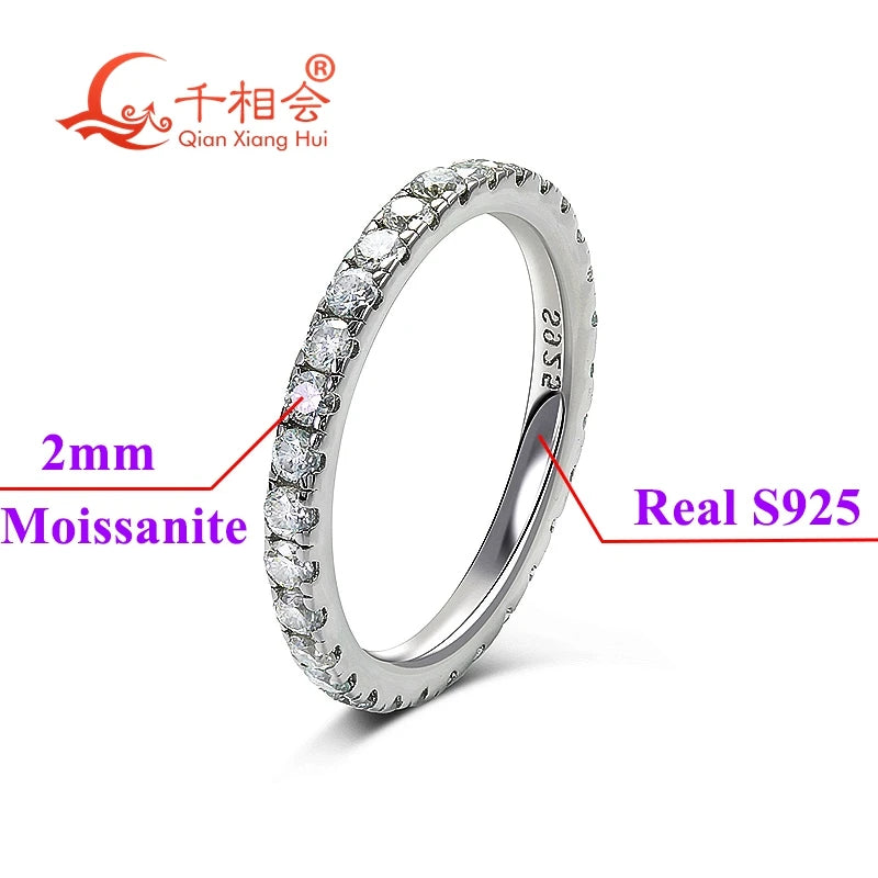 0.1ct 3 mm D VVS Anillo de Banda de Eternidad Moissanite Full – 925 engagement de plata de ley y joyería de fiesta para mujeres