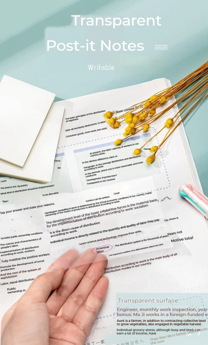 50 hojas notas adhesivas transparentes – Mensaje impermeable y pegatinas de firma para cuadernos de notas