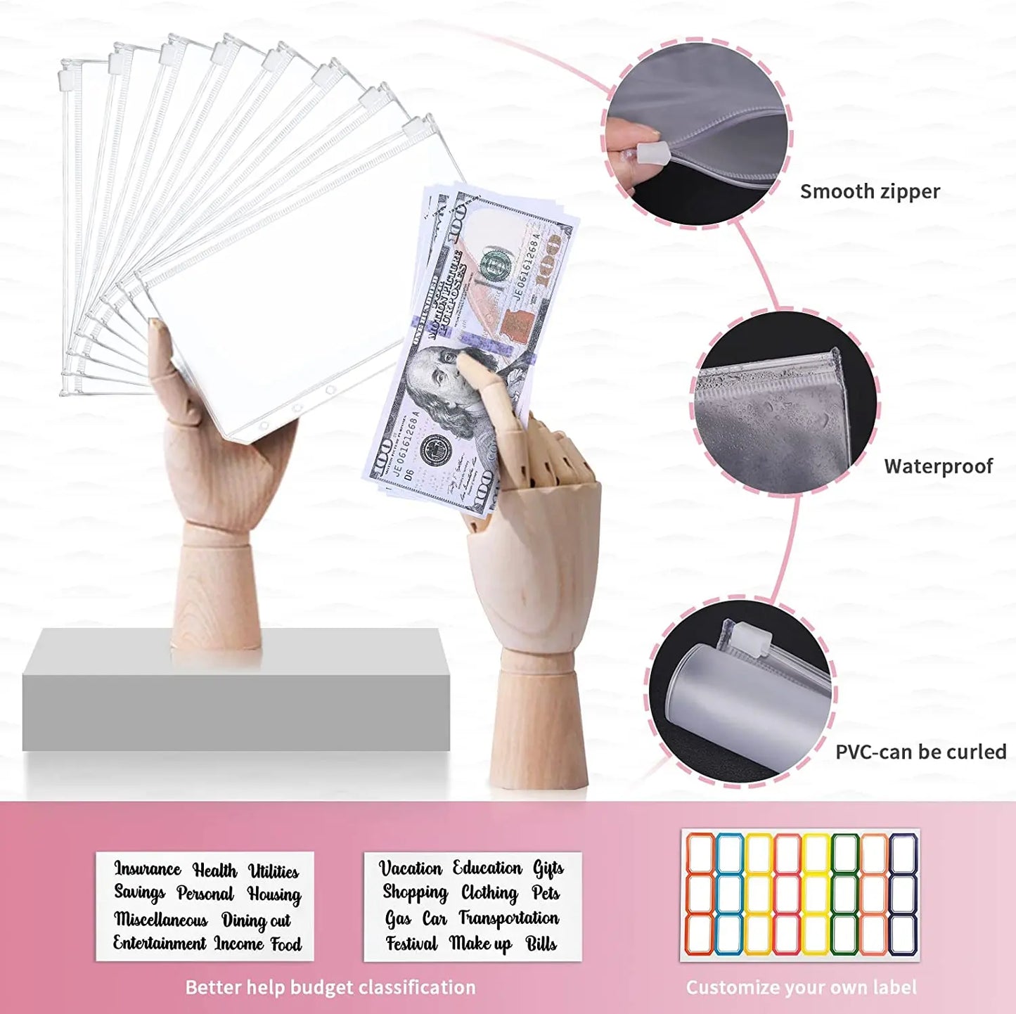 A6 PU Cuero Planificador de Presupuesto – Marble Notebook & Money Saving Organizator for Office, School & Personal Finance