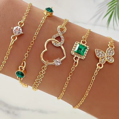 5pcs Conjunto de pulsera de diamantes de imitación – Infinity & Geometric Designs, Joyería de moda para mujeres, regalo perfecto y desgaste casual