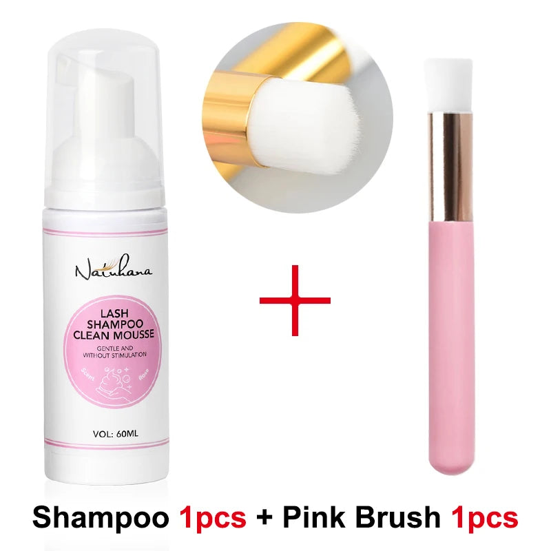 Natuhana 60ml extensión de pestaña Mousse Shampoo – espuma de limpieza para pestañas falsas, suave y no irritante herramienta de maquillaje