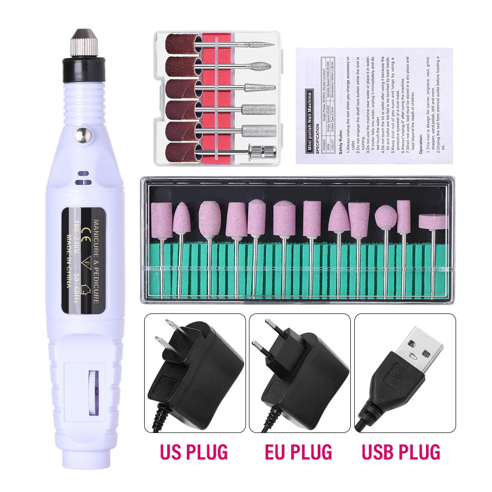 Máquina de perforación de uñas eléctrica profesional portátil – Juego de perforación de manicura y pedicura para uso en el hogar y en el salón
