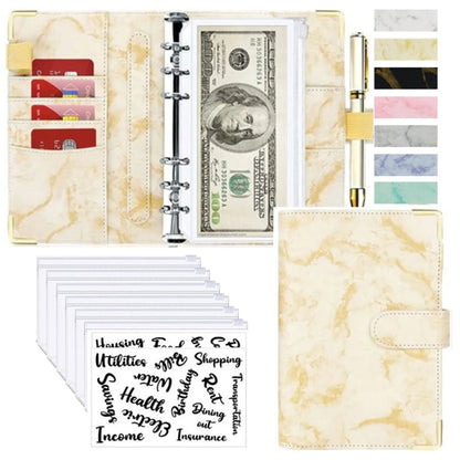 A6 PU Cuero Planificador de Presupuesto – Marble Notebook & Money Saving Organizator for Office, School & Personal Finance