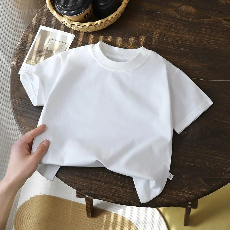 Camiseta de manga corta de algodón puro para niños de 2-10Y – Tops de verano para niños y niñas