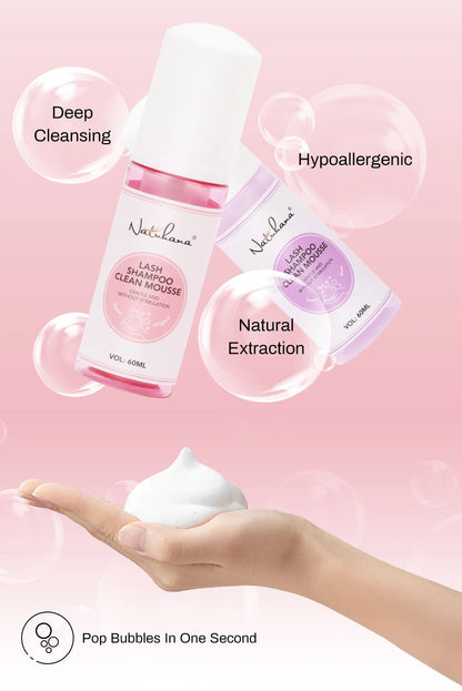Natuhana 60ml extensión de pestaña Mousse Shampoo – espuma de limpieza para pestañas falsas, suave y no irritante herramienta de maquillaje