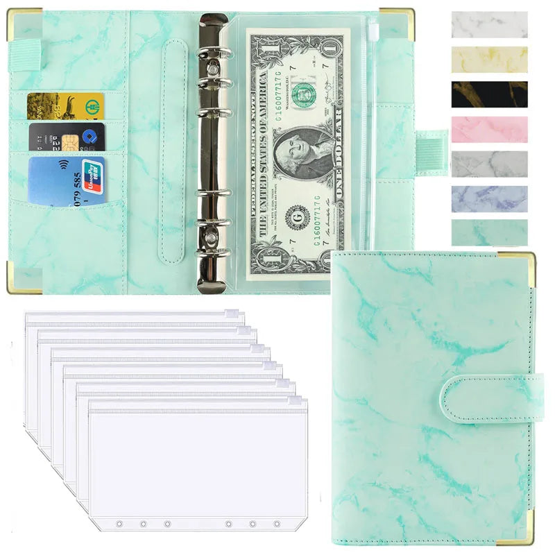 A6 PU Cuero Planificador de Presupuesto – Marble Notebook & Money Saving Organizator for Office, School & Personal Finance