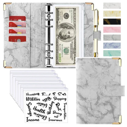 A6 PU Cuero Planificador de Presupuesto – Marble Notebook & Money Saving Organizator for Office, School & Personal Finance