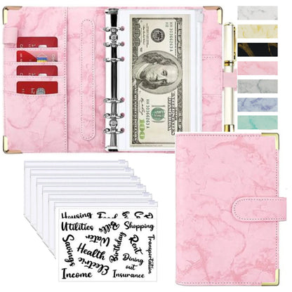 A6 PU Cuero Planificador de Presupuesto – Marble Notebook & Money Saving Organizator for Office, School & Personal Finance