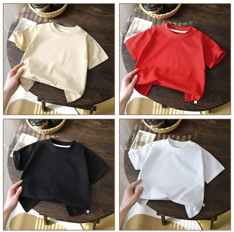 Camiseta de manga corta de algodón puro para niños de 2-10Y – Tops de verano para niños y niñas