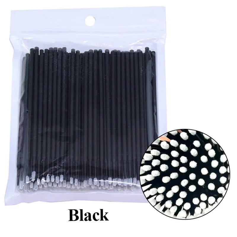 100PCS Cepillos de limpieza de pestañas – Micro algodón Swabs para extensiones de lash y eliminación de maquillaje