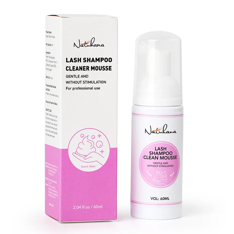 Natuhana 60ml extensión de pestaña Mousse Shampoo – espuma de limpieza para pestañas falsas, suave y no irritante herramienta de maquillaje