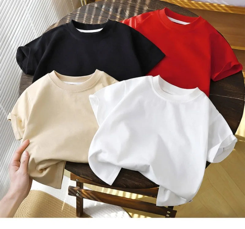 Camiseta de manga corta de algodón puro para niños de 2-10Y – Tops de verano para niños y niñas