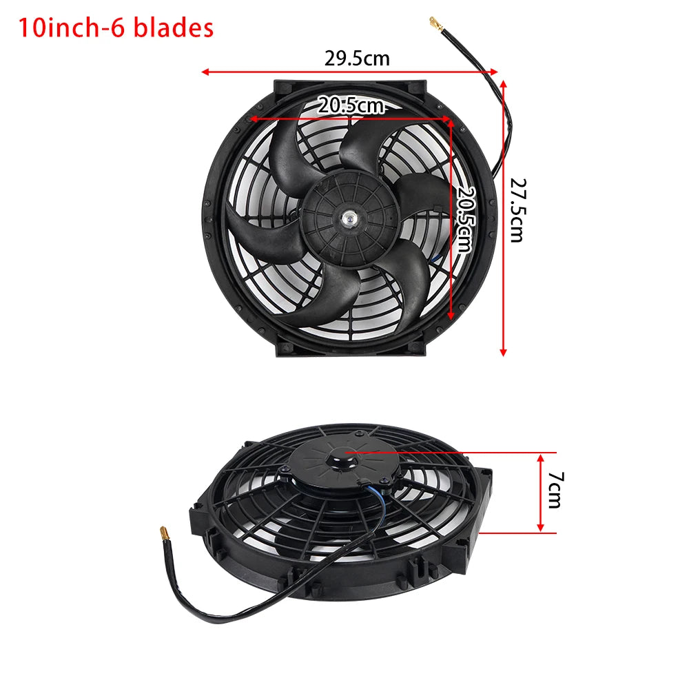 Universal 7/9/10/12/14/16 Inch 12V 80W Car Radiator Cooling Fan Blade – Electric Air Conditioning Fan Kit 2100RPM