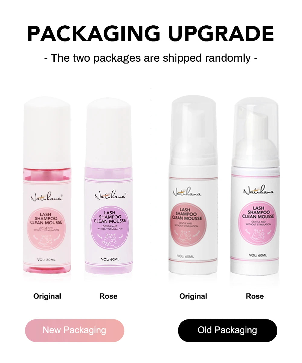 Natuhana 60ml extensión de pestaña Mousse Shampoo – espuma de limpieza para pestañas falsas, suave y no irritante herramienta de maquillaje