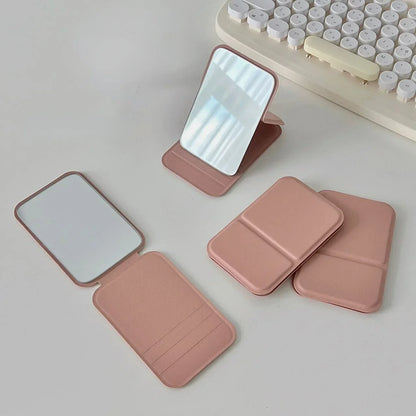 Espejo plegable de maquillaje de cuero PU – Elegante espejo de mano compacto para viajes y uso diario