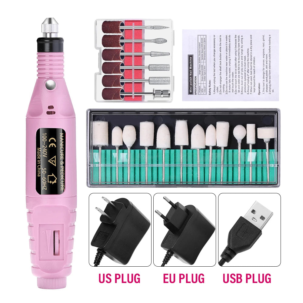 Máquina de perforación de uñas eléctrica profesional portátil – Juego de perforación de manicura y pedicura para uso en el hogar y en el salón