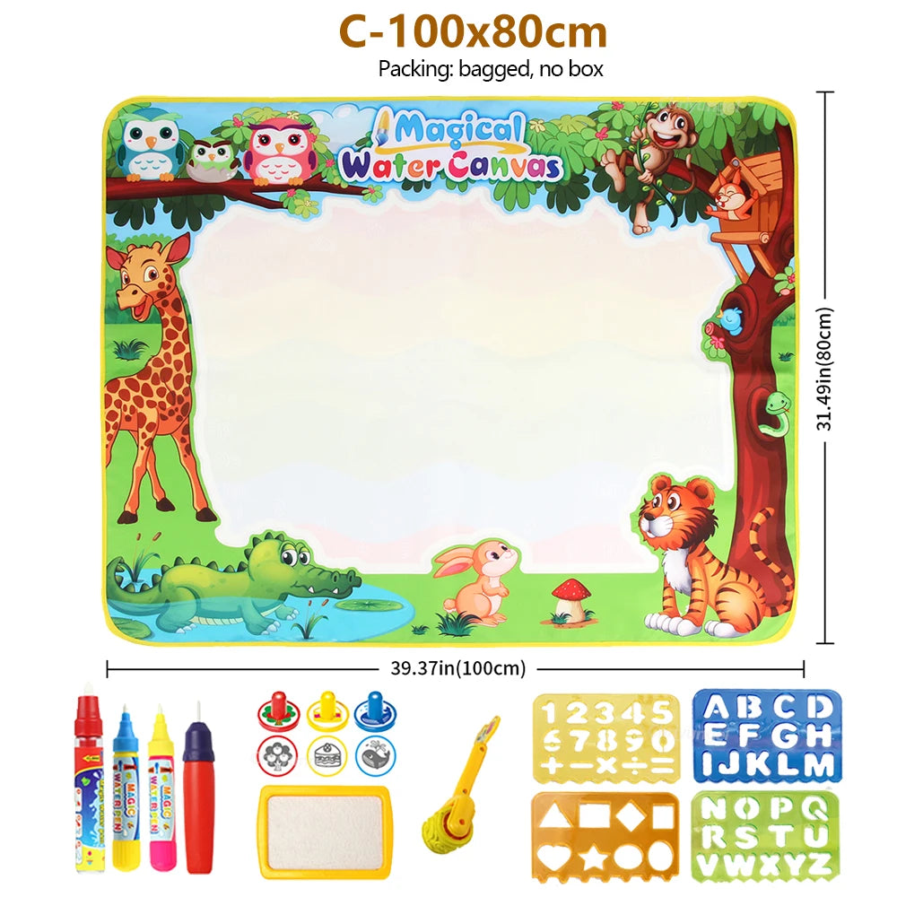 100x80CM Montessori Magic Drawing Board – Reutilizable agua Doodle Mat para niños Educación Art & Pen Control Formación
